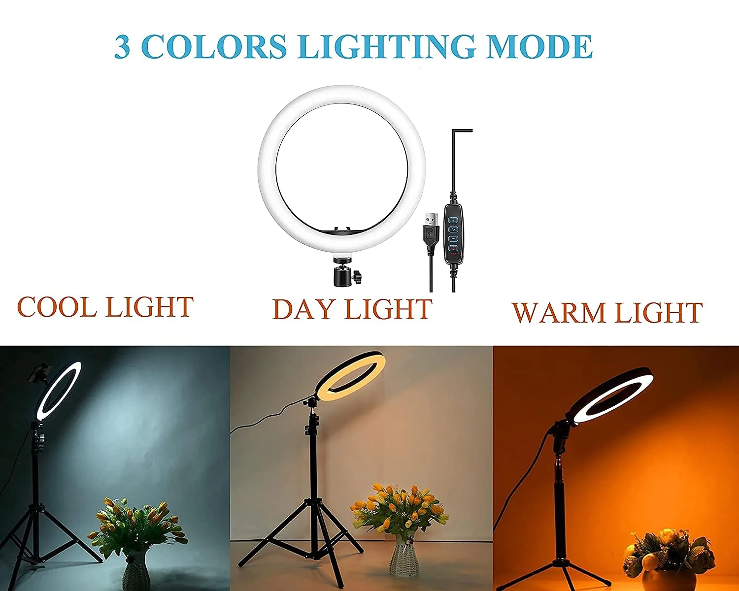 UGSTORE 10" Portable LED Ring Light with 3 Color Modes Dimmable Lighting | for YouTube | Photo-Shoot | Video Shoot | Live Stream | Makeup & Vlogging | Compatible with iPhone/Android Phones & Cameras - Image 4